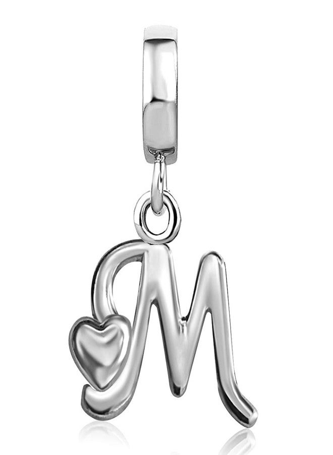 TGLS Heart Letter M Initial Charms Alphabet Letter Dangle Beads Compatible With Pandora Charms Bracelets - Image 1